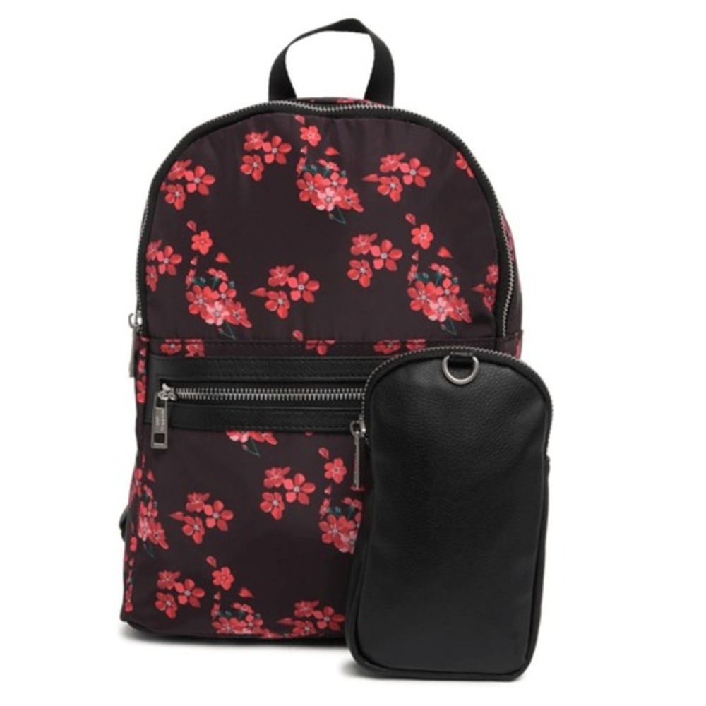 Madden Girl Mini Backpack & Pouch Bag, Lightweight, Black Red‎ Floral, NWT